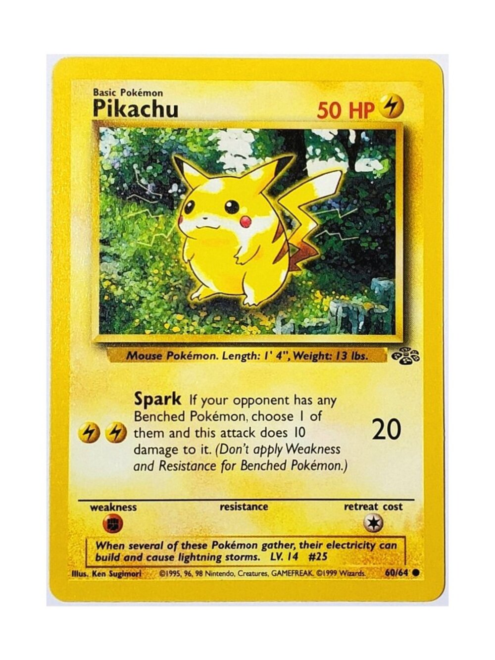 POKEMON PIKACHU 60/64 JUNGLE EDITION UNLIMITED, 1999, CARD, TCG